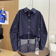 韩版宽松大码条纹百搭衬衫高级感显瘦减龄上身衬衣遮肚洋气上衣女