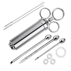 New three-needle stainless steel seasoning turkey syringe turkey needle 2OZ with cleaning brush barbecue tools