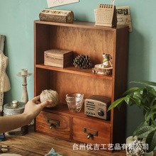 桌面化妆品收纳盒口红护肤品壁挂置物架办公桌手帐抽屉式实木柜子