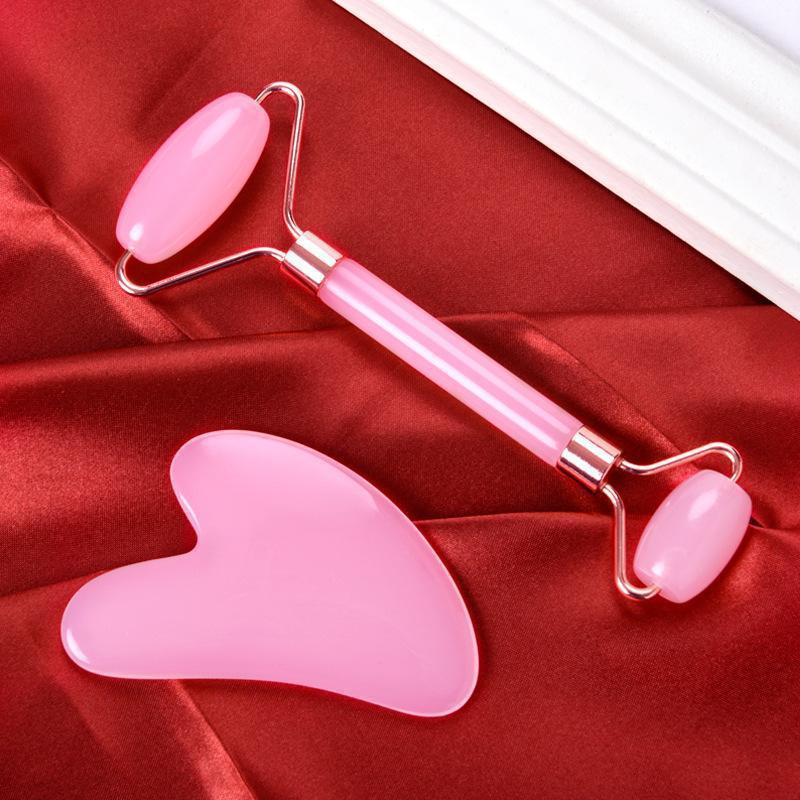 Heart-shaped Rose Quartz Roller Massager Board Set Jade Facial Facial...