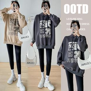 Real shot in stock ~ 2024 autumn pregnant women's new Maillard loose Joker casual fashion printed hooded vests