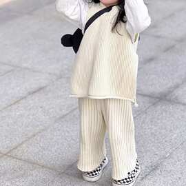 女童洋气时髦毛衣背心套装秋新款韩版中小童宝宝针织马甲阔腿裤