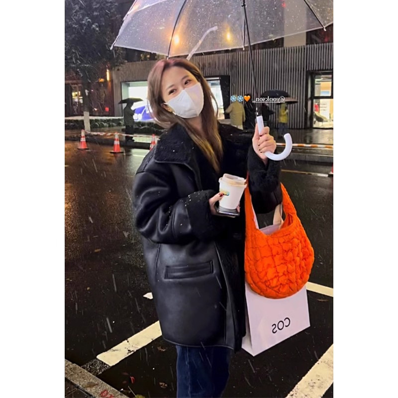 Black Brother Winter Women's Warm Fleece-Lined Thickened Turn-Down Collar Windproof Faux Shearling Jacket Winter Fur Integrated Motorcycle Jacket