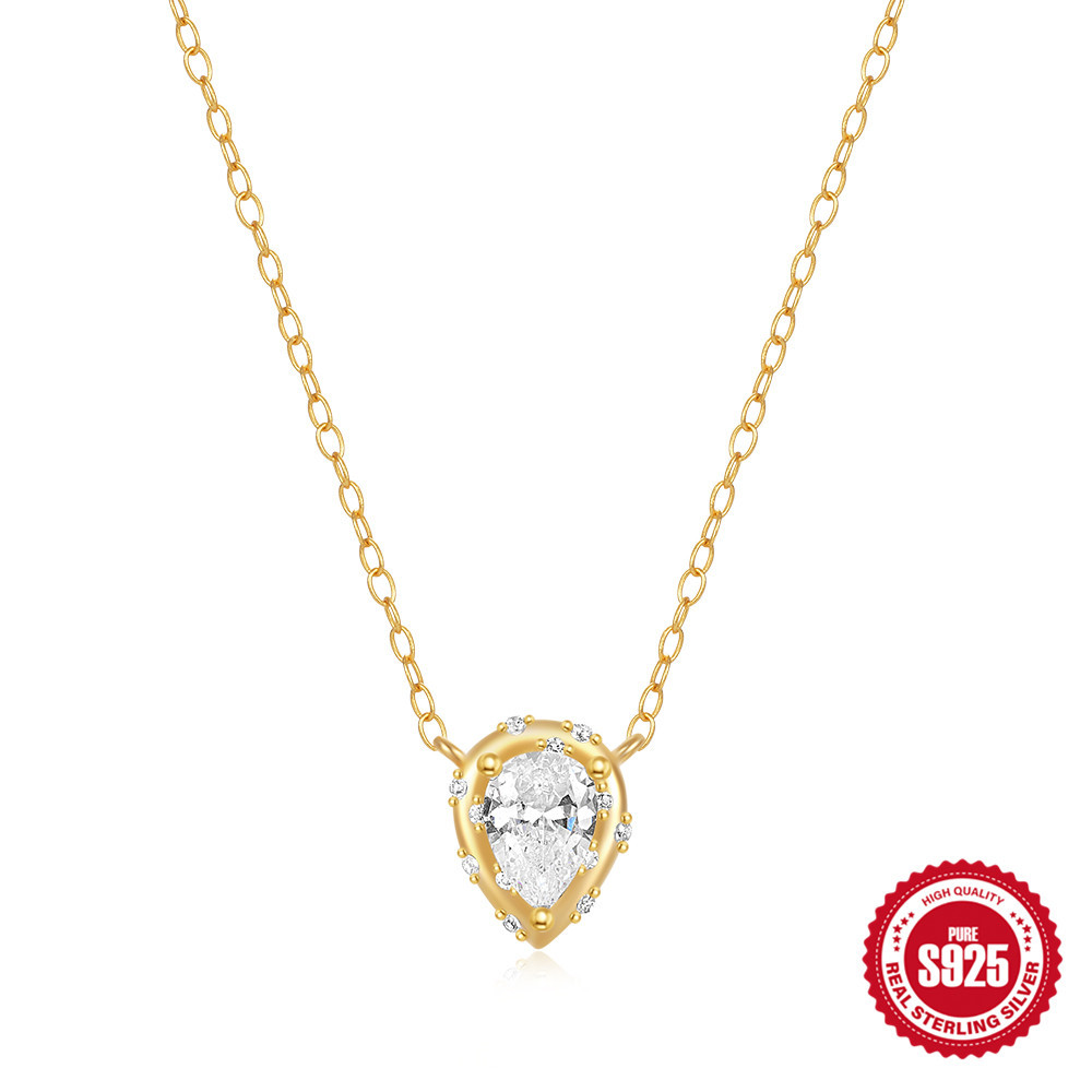 Moda europea y americana simple s925 personalidad de plata esterlina gota de agua geométrica con incrustaciones de diamantes apilados a juego diario collar de clavícula para mujer