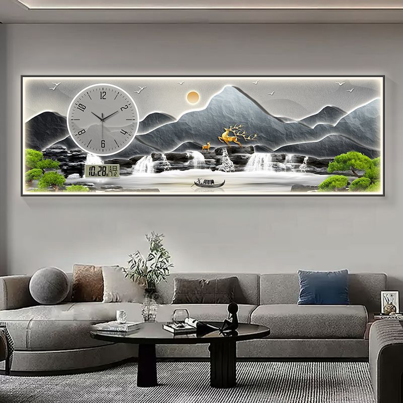 Liushui Shengcai sala de estar decoración pintura correa reloj calendario perpetuo reloj electrónico sofá fondo reloj de pared sala de té pintura iluminación
