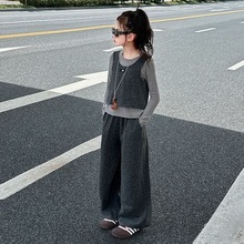 女童洋气休闲卫衣套装春秋装2025新款中大童韩版背心阔腿裤三件套