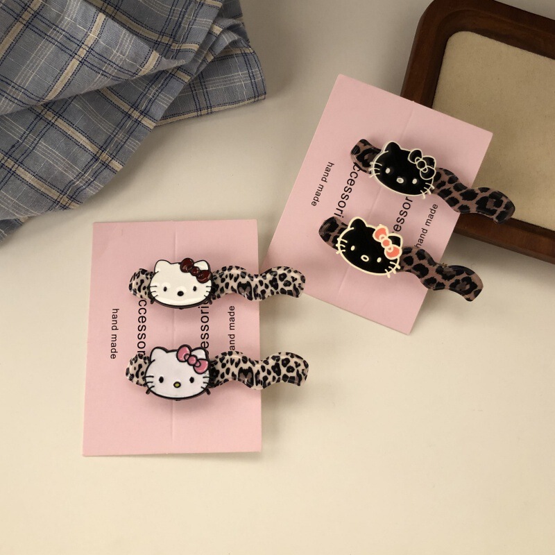 Cute Retro Leopard Print Stereo Kt Cat Hairpin Girly Heart Kitten Bangs Broken Hair Edge Clip Ins Versatile Hair Accessories
