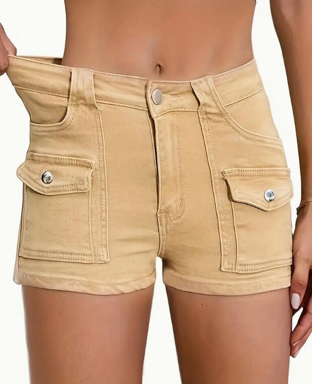 Women's Stretch Denim Shorts Solid Colour Street Style Shorts_voghion.com