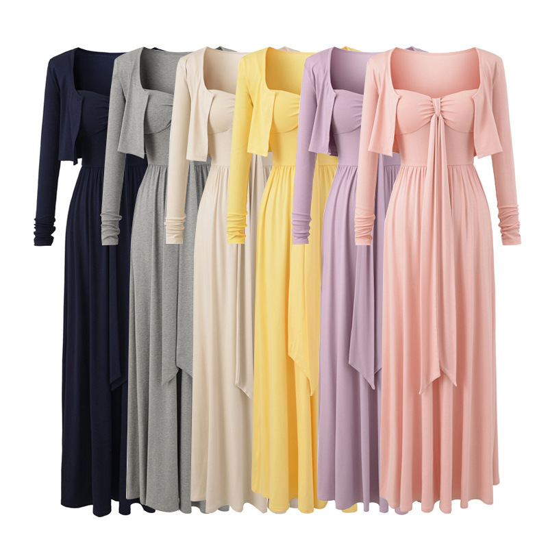Pure Lust Sexy Bow Suspender Dress Cardigan Suit Women's 2025 Early Autumn New Slim A-Line Long Skirt