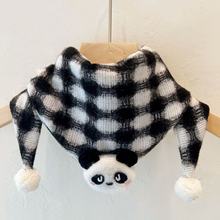 卡通加厚脖套婴幼儿秋冬保暖儿童格子三角巾可爱百搭围脖围巾宝宝