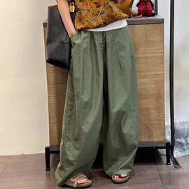 慵懒风松弛感抽绳气球裤 高腰宽松阔腿工装裤 遮肉显瘦休闲拖地长