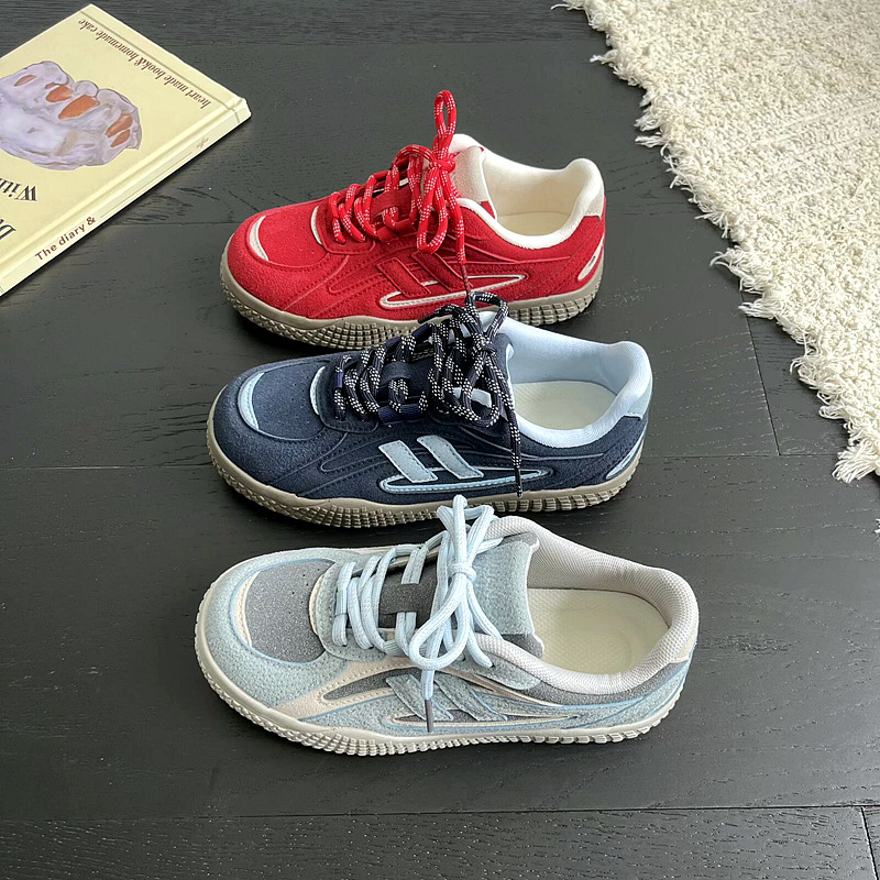 复古安可拉红色帆布鞋女2025秋季新款学生厚底休闲板鞋磨砂面包鞋