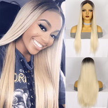 假发 手织前蕾丝化纤头套 中分长直发 渐变色 厂家现货 一件代发