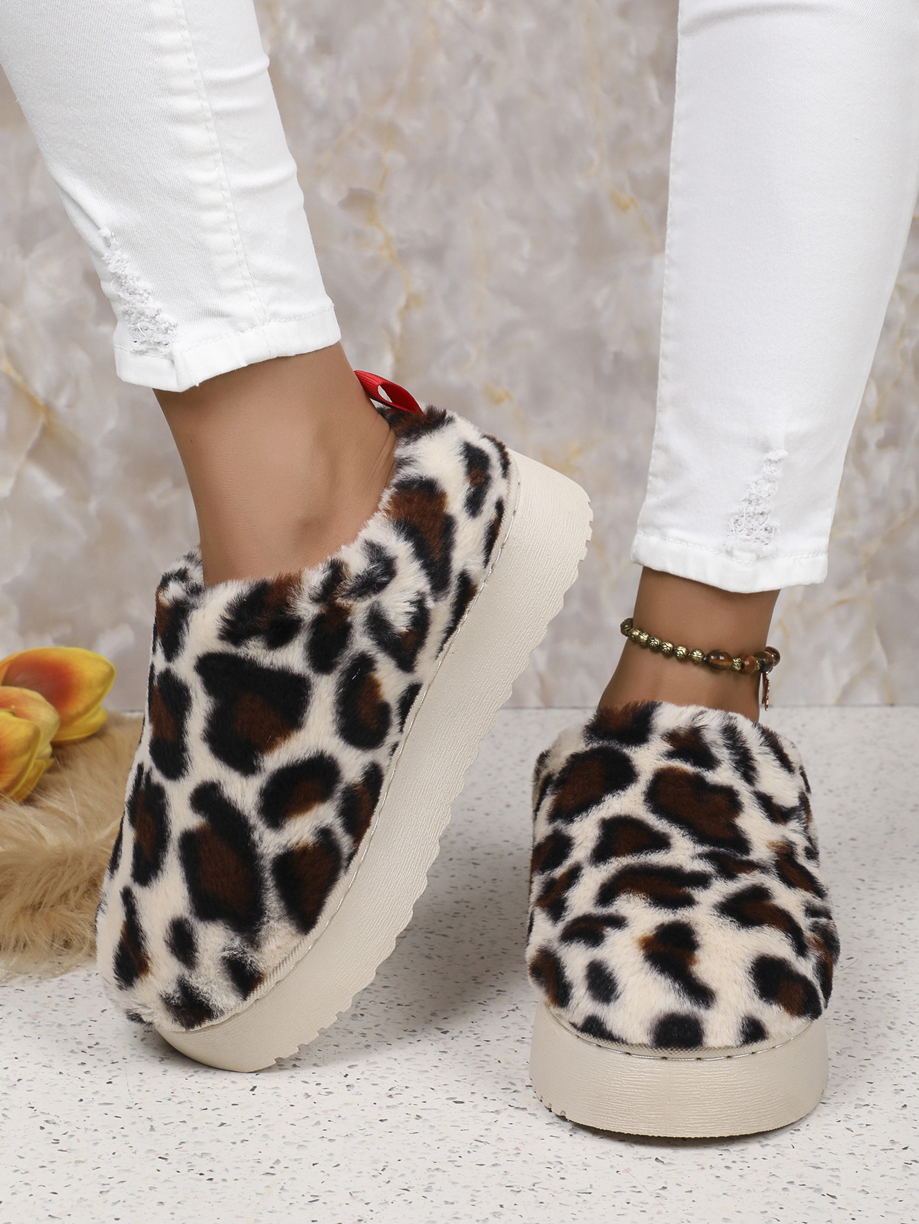 Damenschuhe, neue Schneestiefel mit niedrigem Schaft und Leopardenmuster, mit dicken Sohlen, Schneeschuhe aus Baumwolle_voghion.com