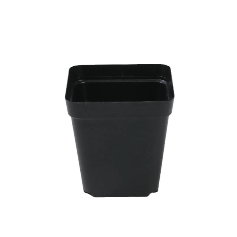 Black square plastic plant pot, thickened walls, nursery/seedling pot, stackable