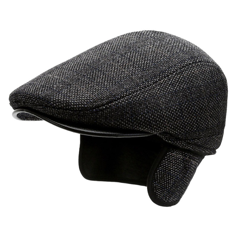 Otoño e Invierno nueva tela escocesa boina avanzada de lana de los hombres de mediana edad y de edad avanzada orejeras forradas de lana enarbolado fábrica al por mayor