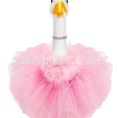 门廊大白鹅装饰精美合金小皇冠三排镶钻项链粉色白色毛绒派对装饰