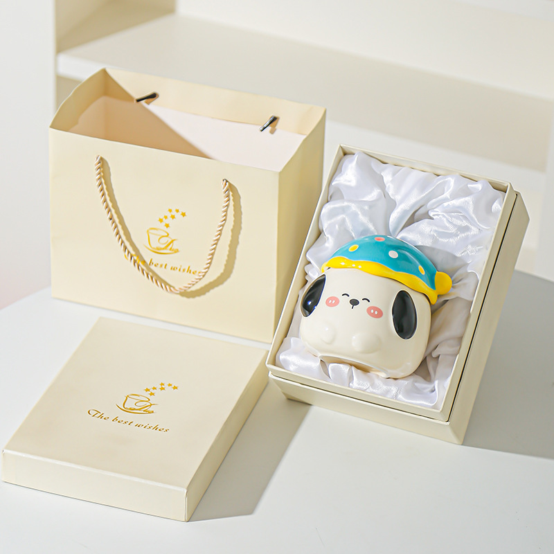 Caricatura perrito lindo taza con tapa de oficina taza de agua para pareja de chicas taza de agua taza de regalo taza de café