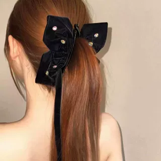 韩版珍珠绒布蝴蝶结发夹甜美气质边夹顶夹后脑勺夹时尚发饰女
