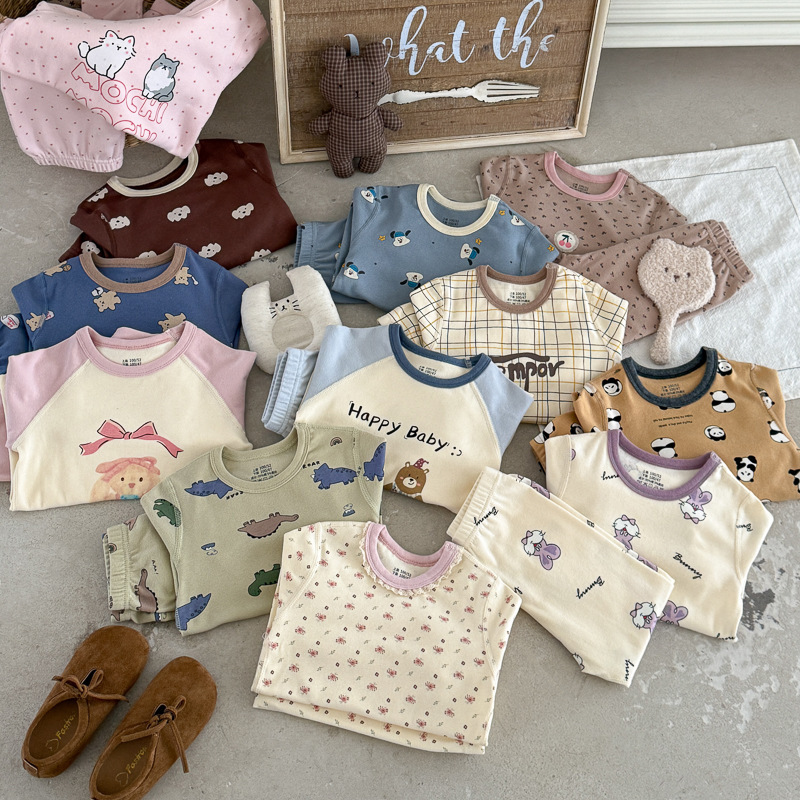 Lycra Cotton Children's Autumn Clothes and Pants Girls' Thermal Underwear Toddler Cartoon Pajamas Boys' Base Layer Underwear