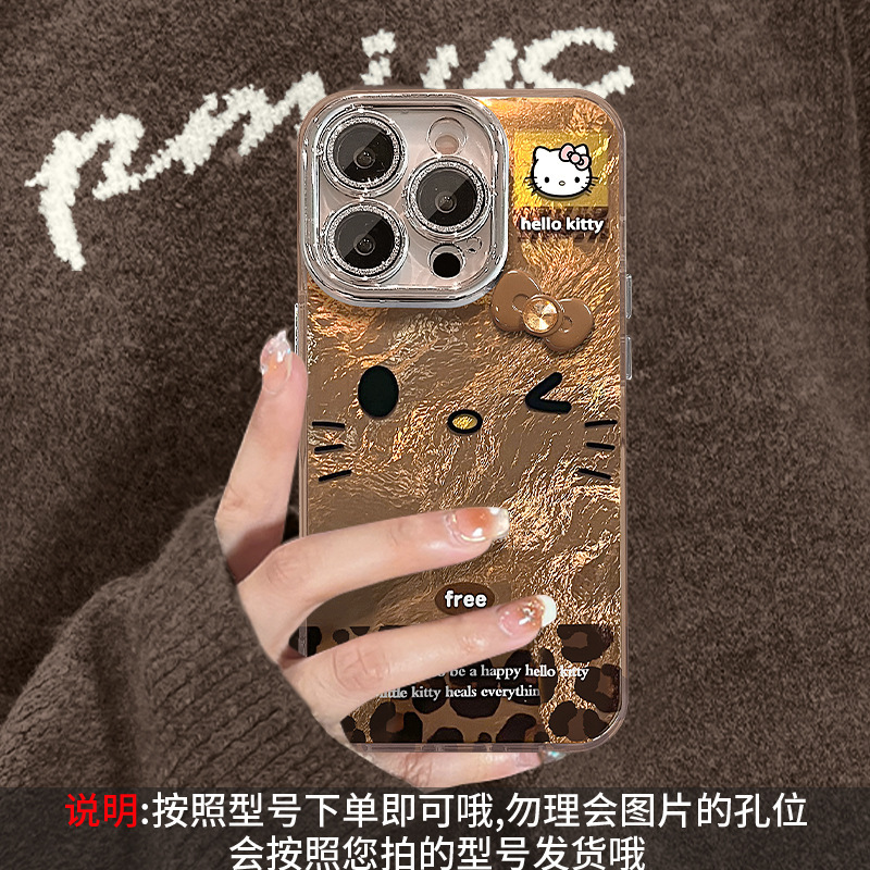 适用苹果16promax手机壳iphone13豹纹kt猫蝴蝶结挂绳15复古14卡通|undefined