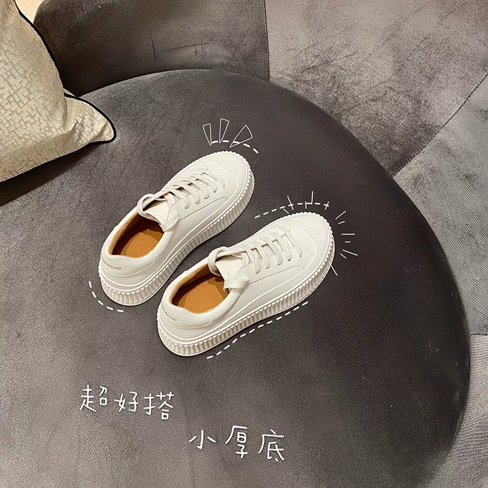 Спотовая версия из коровьей кожи ~ Мафли с толстой подошвы маленькие белые туфли для женщин 2024 увеличены на шнуровке