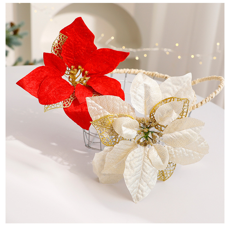 Glitzernde Weihnachtsdekoration mit Blumen – Schimmernde künstliche Tüll- und Samtblumen für Tischdekorationen und festliche Anlässe_voghion.com