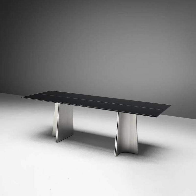 1972S Ufo Bauhaus Stainless Steel Pure Black Slate Dining Table Rectangular Designer Home-Use High-End Dining Table 1972S Ufo Bauhaus Stainless Steel Pure Black Slate Dining Table Rectangular Designer Home-Use High-End Dining Table