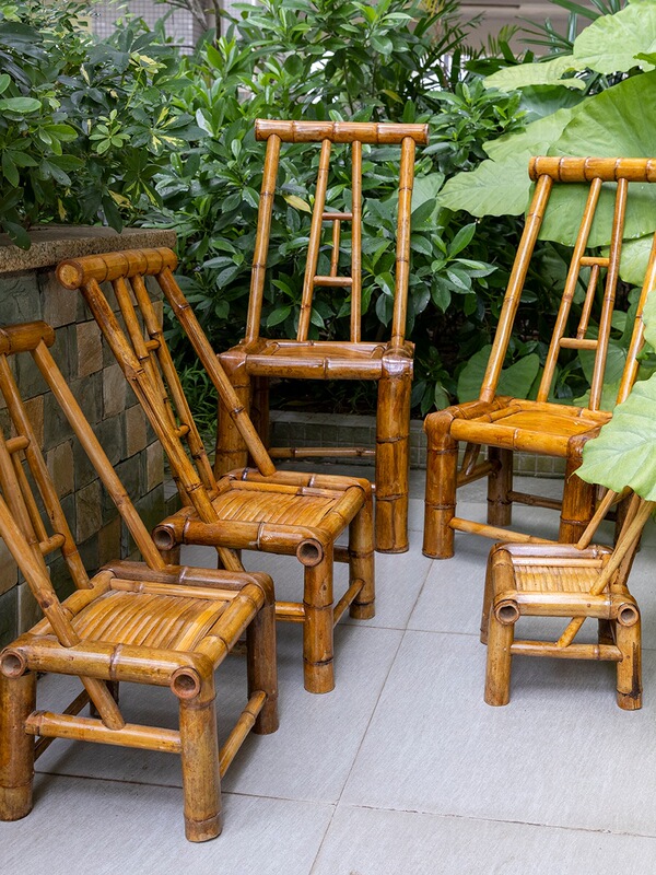 Handmade Vintage Backrest Bamboo Chair Homestay Teahouse Hot Pot String Traditional Nostalgic Bamboo Rattan Chair Vintage Bamboo Stool