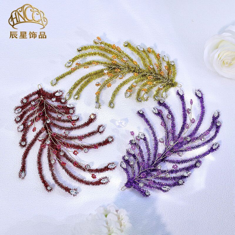 Chenxing European and American Best-Selling Colorful Bridal Updo Hair Accessory with Sparkling Rhinestones and Feather Design Hairpiece for Dance Performances A376 Chenxing European and American Best-Selling Colorful Bridal Updo Hair Accessory with Sparkling Rhinestones and Feather Design Hairpiece for Dance Performances A376