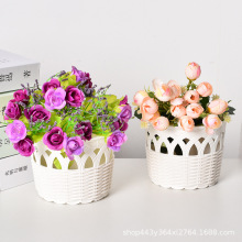 仿藤编花篮花筐仿真植物假花插花容器家居桌面装饰花蓝仿真花篮