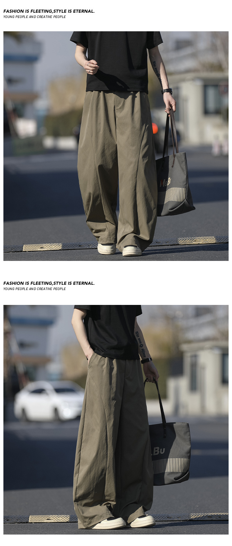 Herren Freizeithose Im American Style Mit Weitem Bein Gerade_voghion.com