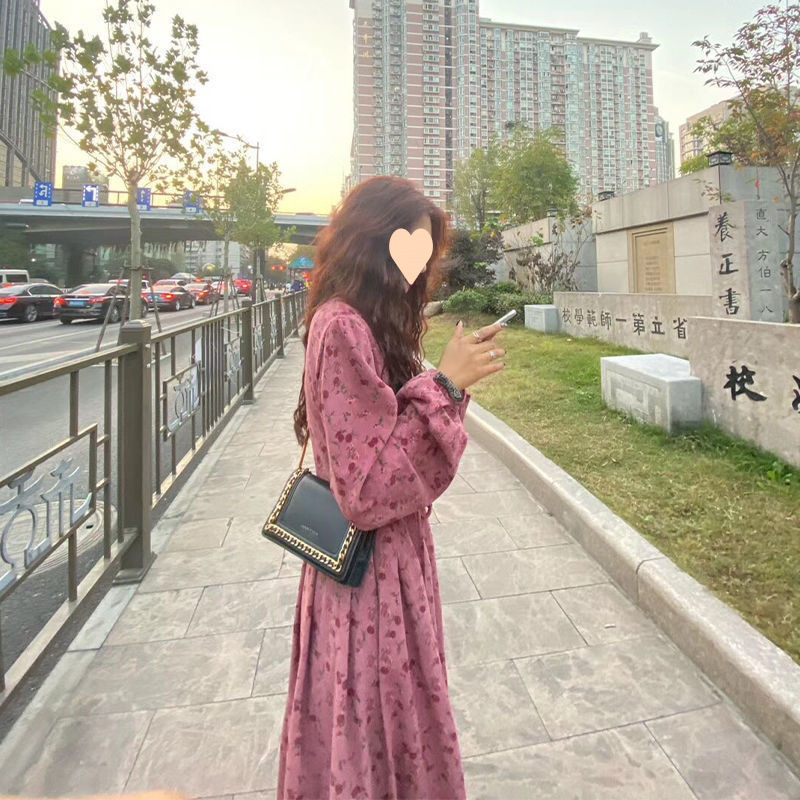 2025 新コーデュロイ花柄甘い股カバーロングスカート秋の女性のスリムハイウエスト妖精ローズドレス|undefined