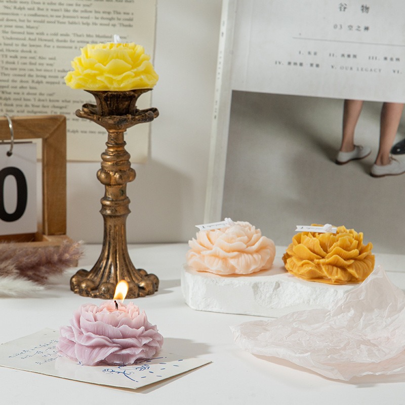 Velas con forma de peonía al por mayor transfronterizas, productos terminados, recuerdos, regalos, adornos, velas de flores para el Día de la Madre y cumpleaños
