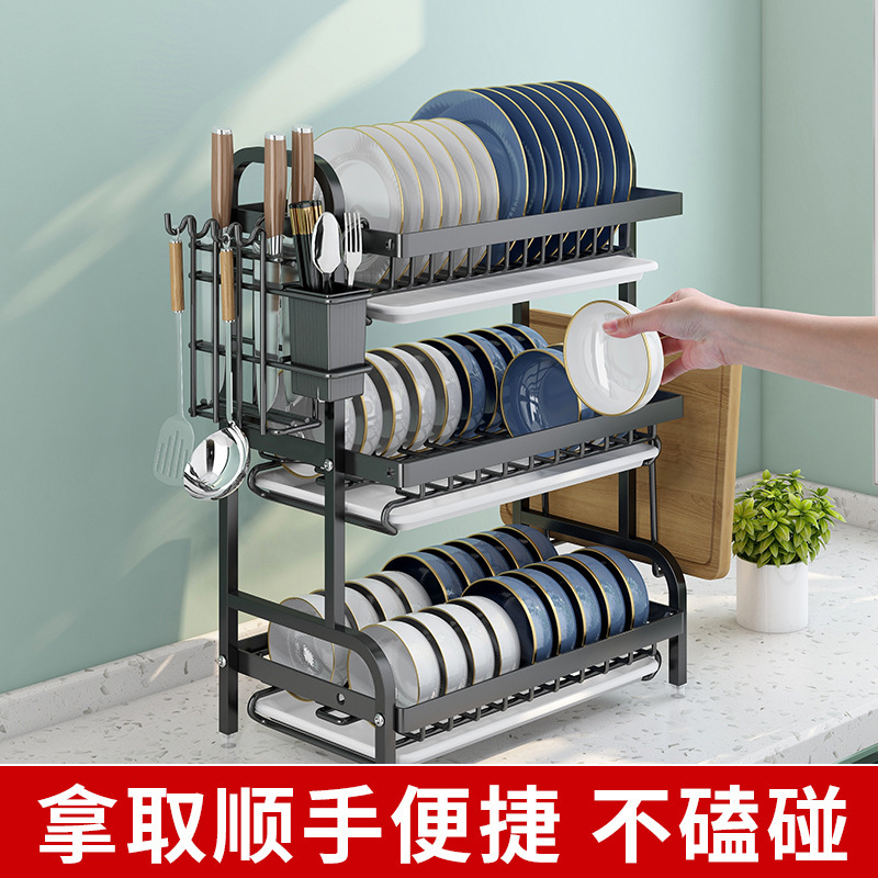 Estante de platos de acero inoxidable, armario de cubierta doméstico, estante de almacenamiento de platos y palillos de doble capa, estante de almacenamiento de platos y platos, estante de cocina, estante de agua de platos y palillos