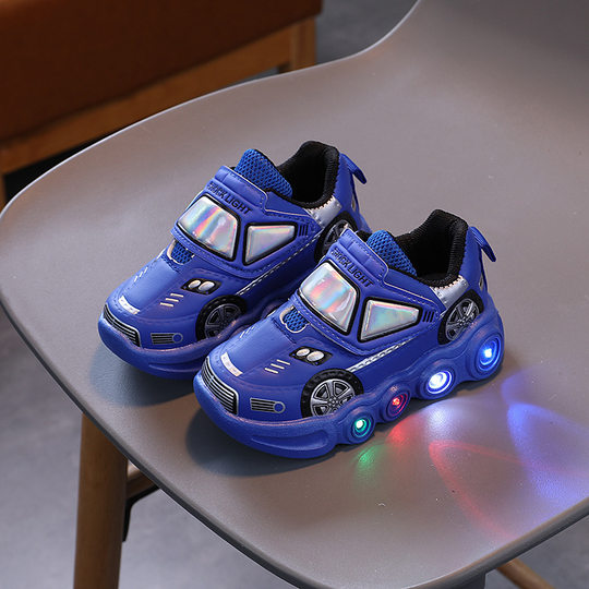 Foreign trade flashing light shoes boys 2024 spring and summer new cartoon children's shoes non-slip sneaker velcro luminous children's shoes