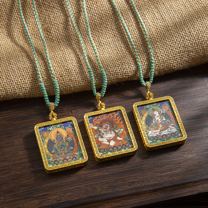 티베트 THANGKA 손으로 그린 펜던트 12 조디악 여덟 후원자 성자 목걸이 코어 GAGU 상자 남성과 여성의 티베트 그림 상자
