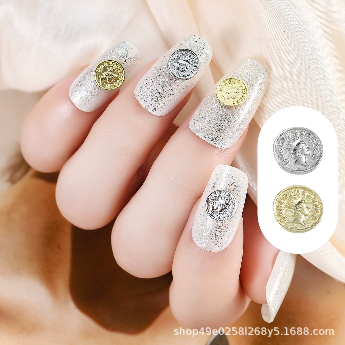 Новые трансграничные украшения для дизайна ногтей, круглая монета, доллар, легкий роскошный стиль, монета для ногтей, украшения для ногтей, оптовая продажа, завод по производству украшений для ногтей