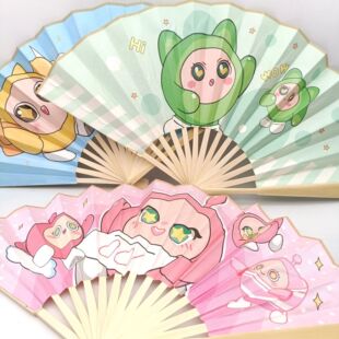 New Egg Party Luminous 8-inch Folding Fan Student Cool Cartoon Double-sided Picture Summer Heat-relieving Artifact Fan
