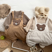韩版婴儿冬装夹棉背带裤新生儿超萌可爱加厚外出哈衣宝宝保暖裤子