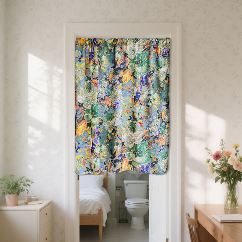 American Retro Pastoral Flower Door Curtain Living Room Bedroom Balcony Oil Painting Finished Punch-free Door Curtain Curtain Cross-border American Retro Pastoral Flower Door Curtain Living Room Bedroom Balcony Oil Painting Finished Punch-free Door Curtain Curtain Cross-border