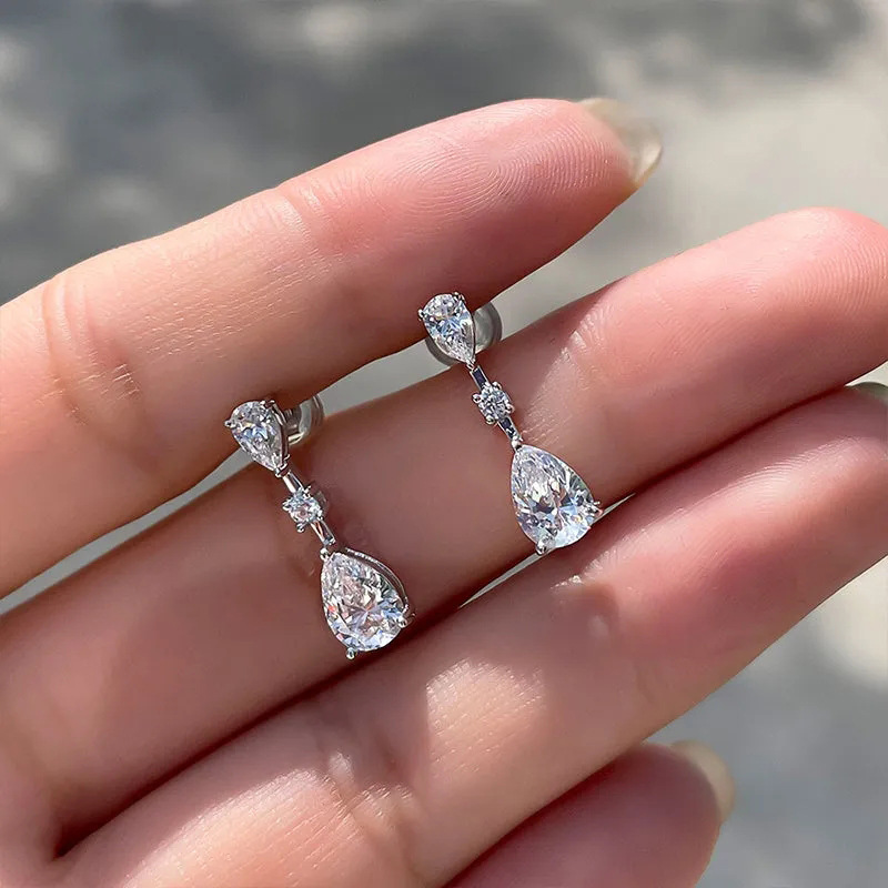 1 Pair Quantity Daily, Street Occasion Copper Material 1 Pair Shiny Water Droplets Plating Inlay Copper Zircon Drop Earrings