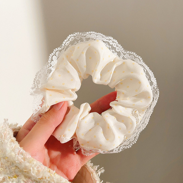 Collection of Various Scrunchies with Small Floral Lace Edges, Korean-Style Scrunchies, Cute Trendy Sweet Girl Hair Ties