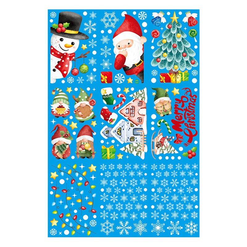 Трансграничные рождественские украшения электростатические оконные наклейки Рождественские украшения окна торгового центра Рождественская елка гном наклейки со снежинками