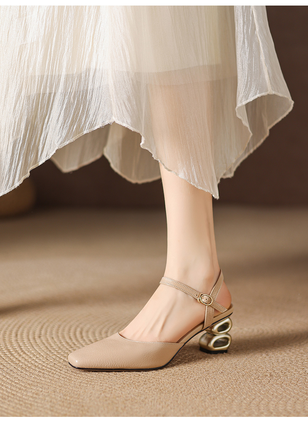 Sandal cao gót nữ mũi nhọn quai ngang kiểu Hàn Quốc — màu trắng ngà chi tiết 8