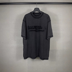 高バージョンパリB家半袖アルファベットロゴ胸前に布刺繍洗水ゆるい運動男女同型tシャツを貼る