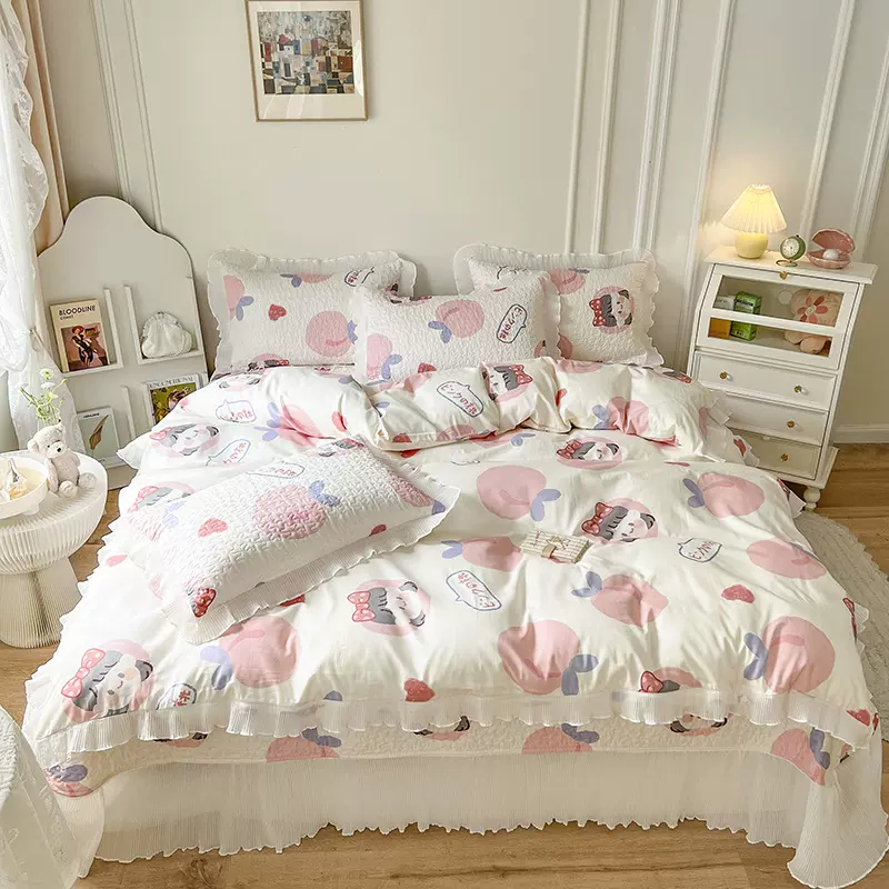 厂家直销小清新全棉床盖三件套绗缝双人床盖四件套批发
