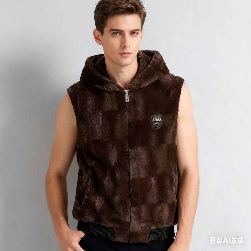 Winter Hooded High-End Imitation Mink Fur Vest Jacket for Young and Middle-Aged Men Thickeneded Warm Jacket for Export and Domestic Sales