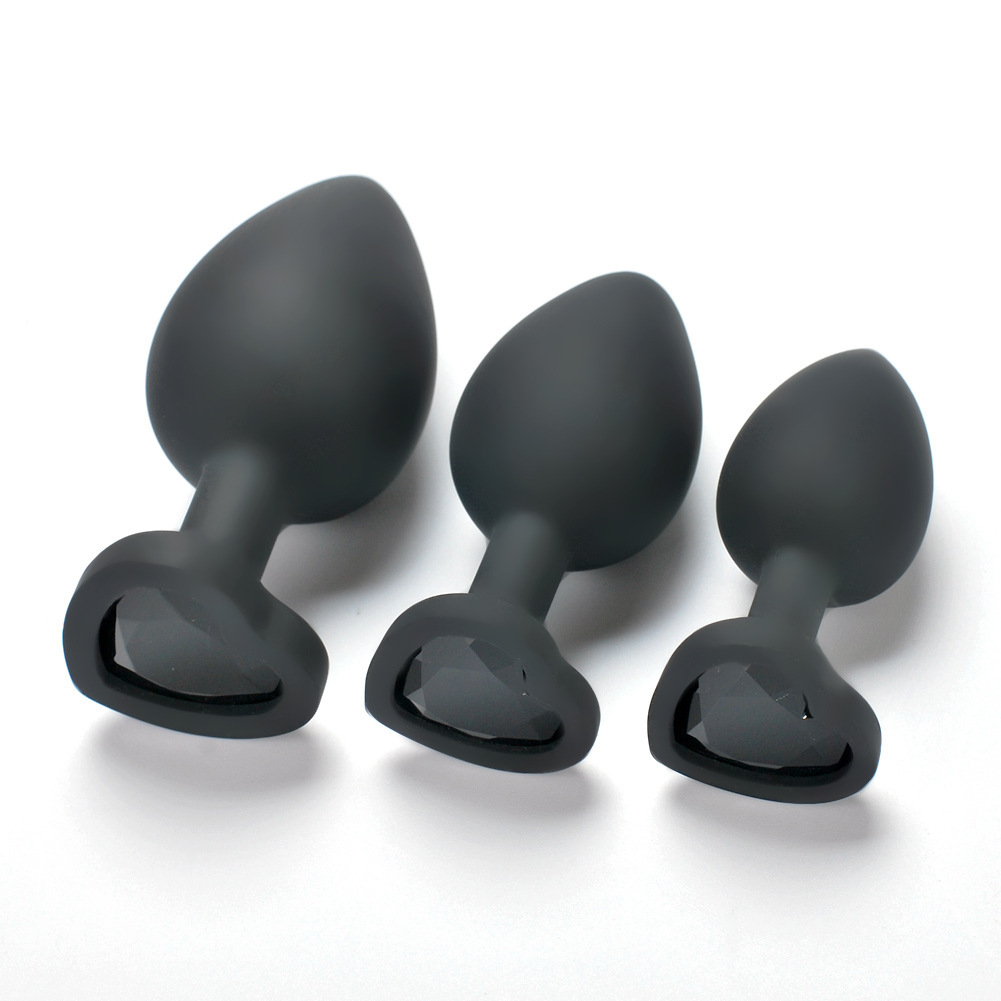 Silicone Heart-Shaped Anal Plug with Diamond Detail, Prostate-Friendly Design, Blue, 3 Sizes — detail image 13