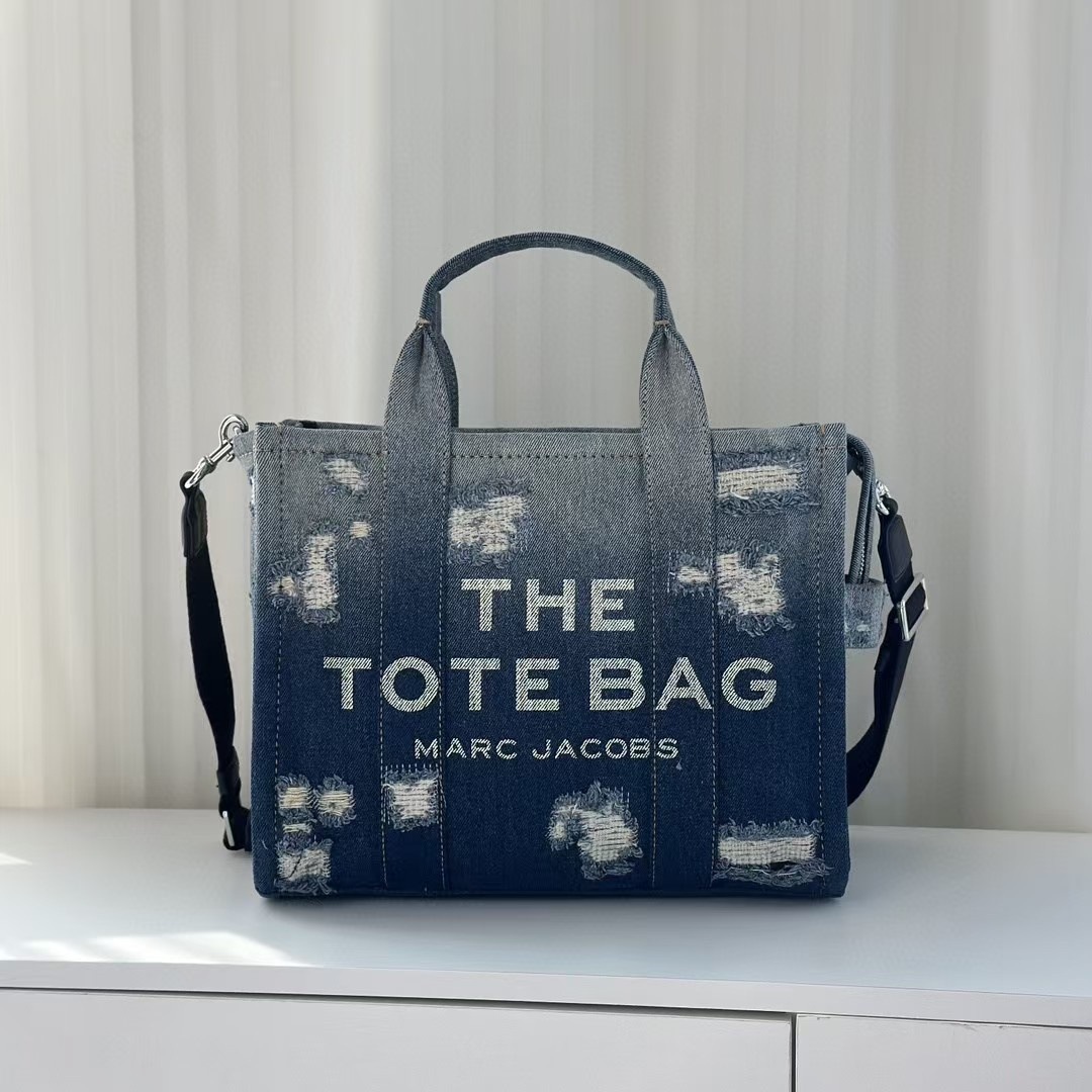 MJ New Hole Graffiti Denim Canvas Tote Bag Shoulder Crossbody Handbag Computer Bag Fashionable All-match Women's Bag